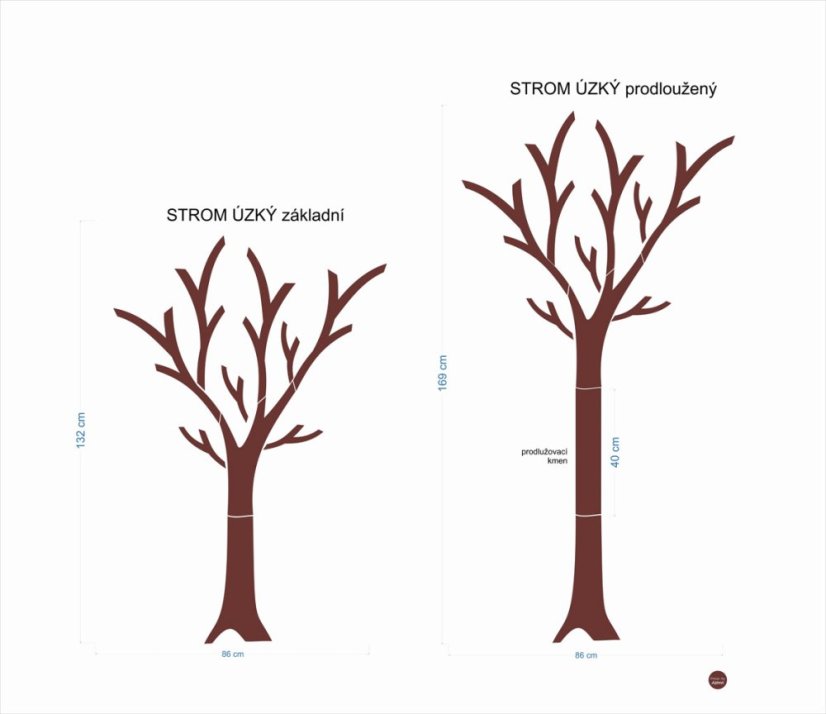 Strom (úzký) - dřevěná dekorace na zeď - Varianta produktu: Strom základní bez listů
