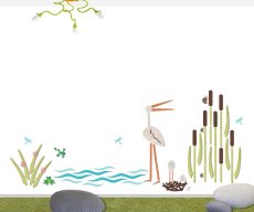Čáp v rákosí - sada dekorací na zeď