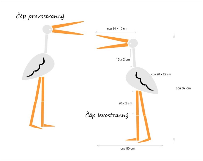 Čáp - dřevěná dekorace / lampička na zeď - Provedení: Pravostranné, Lampička: Ne
