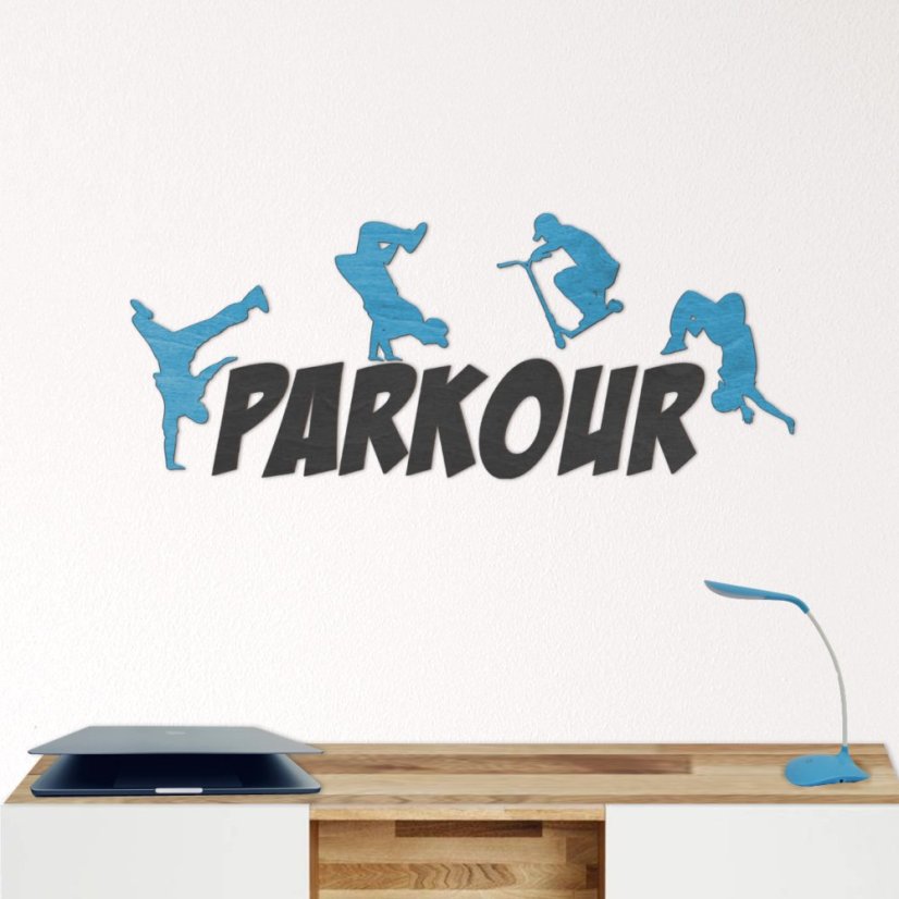 PARKOUR - dřevěný nápis na zeď