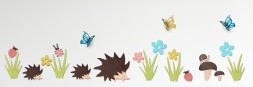 Ježek menší + větší / Trsy trávy menší / Hříbky / Motýli 3D / Luční květy 5 a 7,5 cm / Broučci
